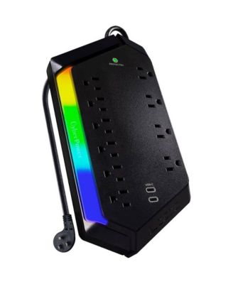 10-Outlet RGB Surge Strip with USB-C and USB Ports for Home Entertainment Power Protection