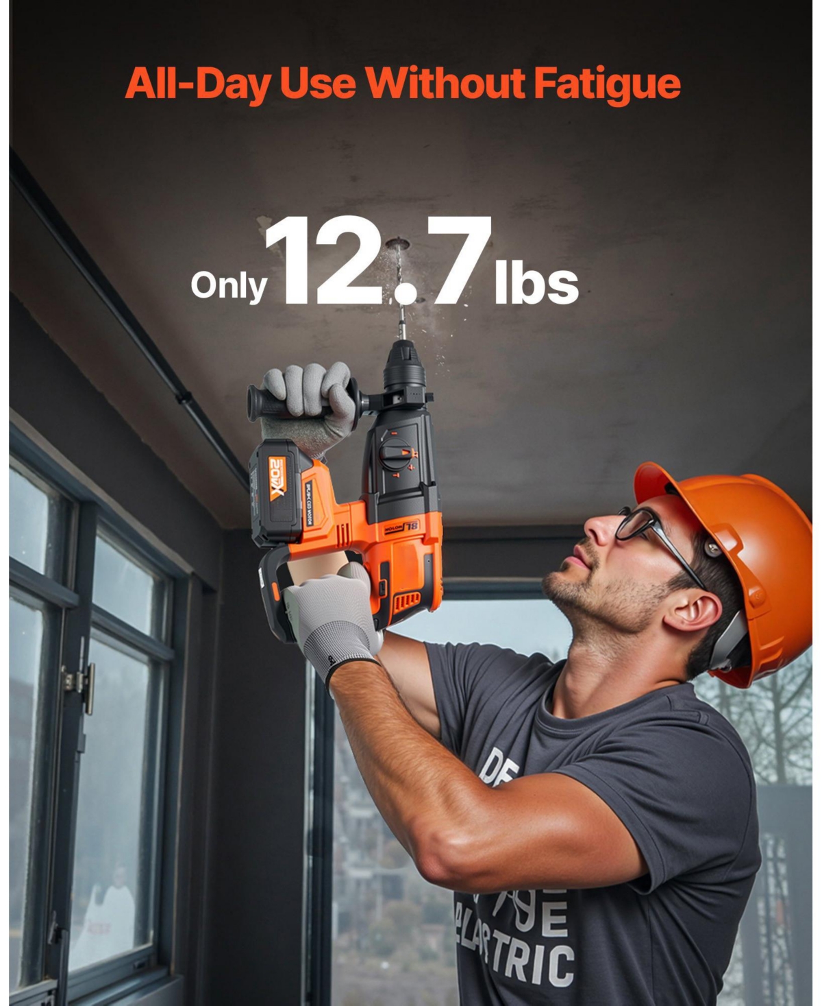 Mecale 20V Brushless Cordless Sds-Plus Rotary Hammer Drill, 1" Capacity, 4 Functions, 1200 Rpm, 5300 Bpm, Battery & Charger Included