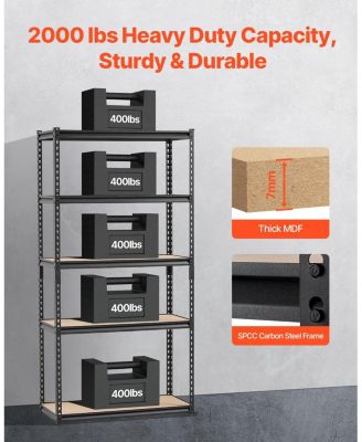5-Tier Storage Shelves, 2000-Lb Capacity, 16"D x 36"W x 71.4"H, Adjustable Metal Utility Rack, Black