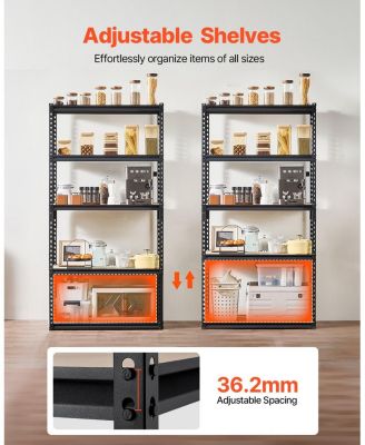 5-Tier Storage Shelves, 2000-Lb Capacity, 16"D x 36"W x 71.4"H, Adjustable Metal Utility Rack, Black