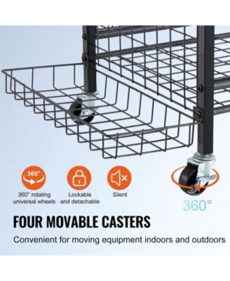 Rolling Sports Equipment Organizer Cart with Ball Rack, Baskets & Hooks, Steel Storage for Garage