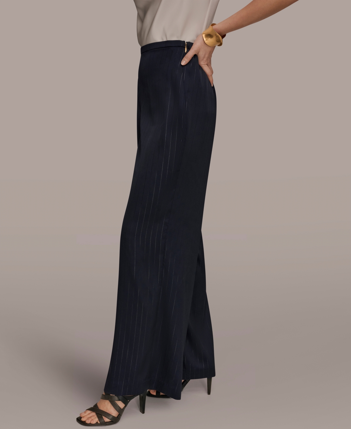 Donna Karan New York Women's Pinstripe Wide Leg Pull-On Pants