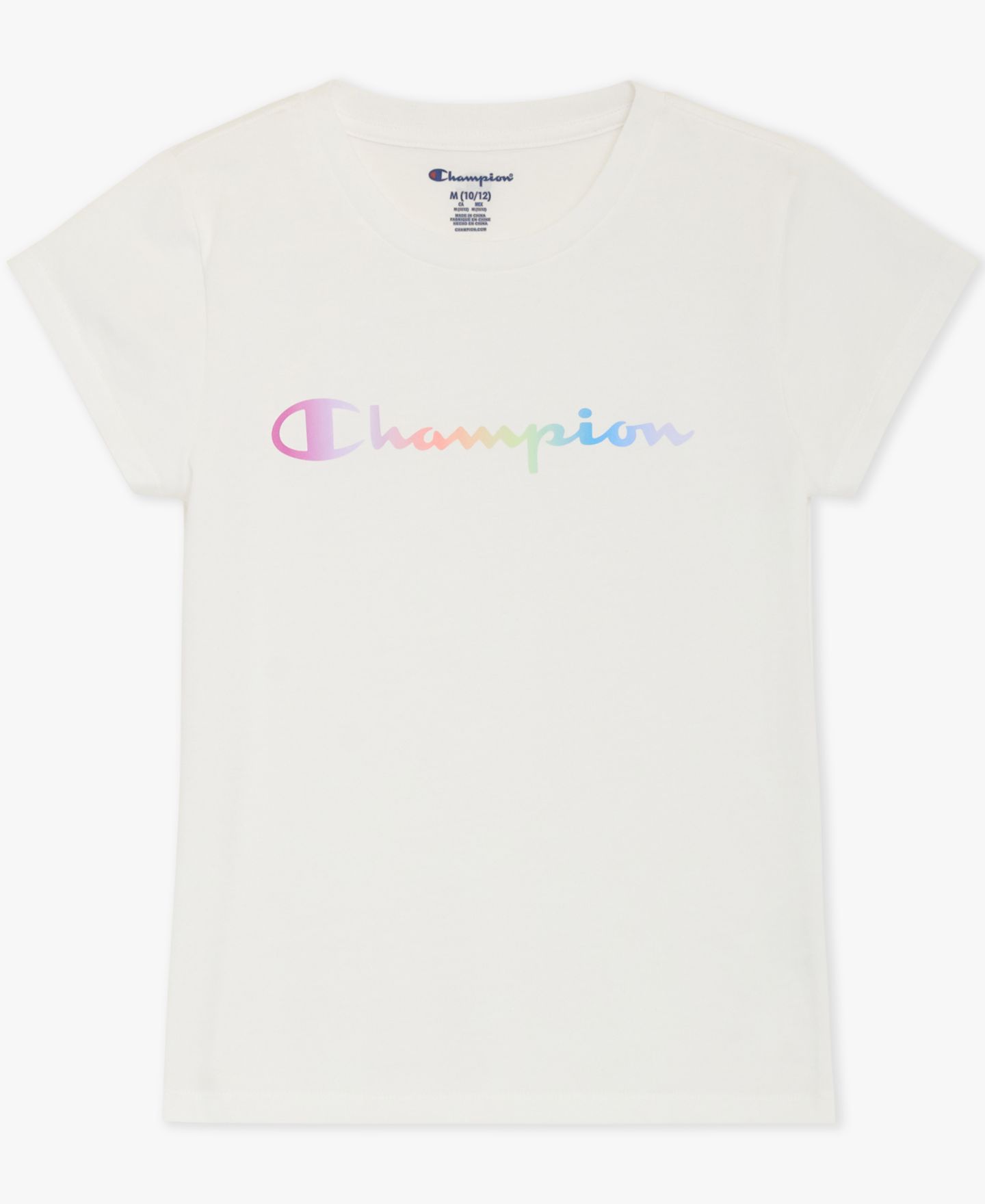 Футболка Champion Crewneck Rainbow Logo Graphic T-Shirt для девочек, цвет: Белый — фото 4