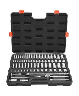 76-Piece 3/8" Drive Socket & Ratchet Set, SAE & Metric, Deep & Shallow, Accessories, Storage Case, CR-V Alloy Steel