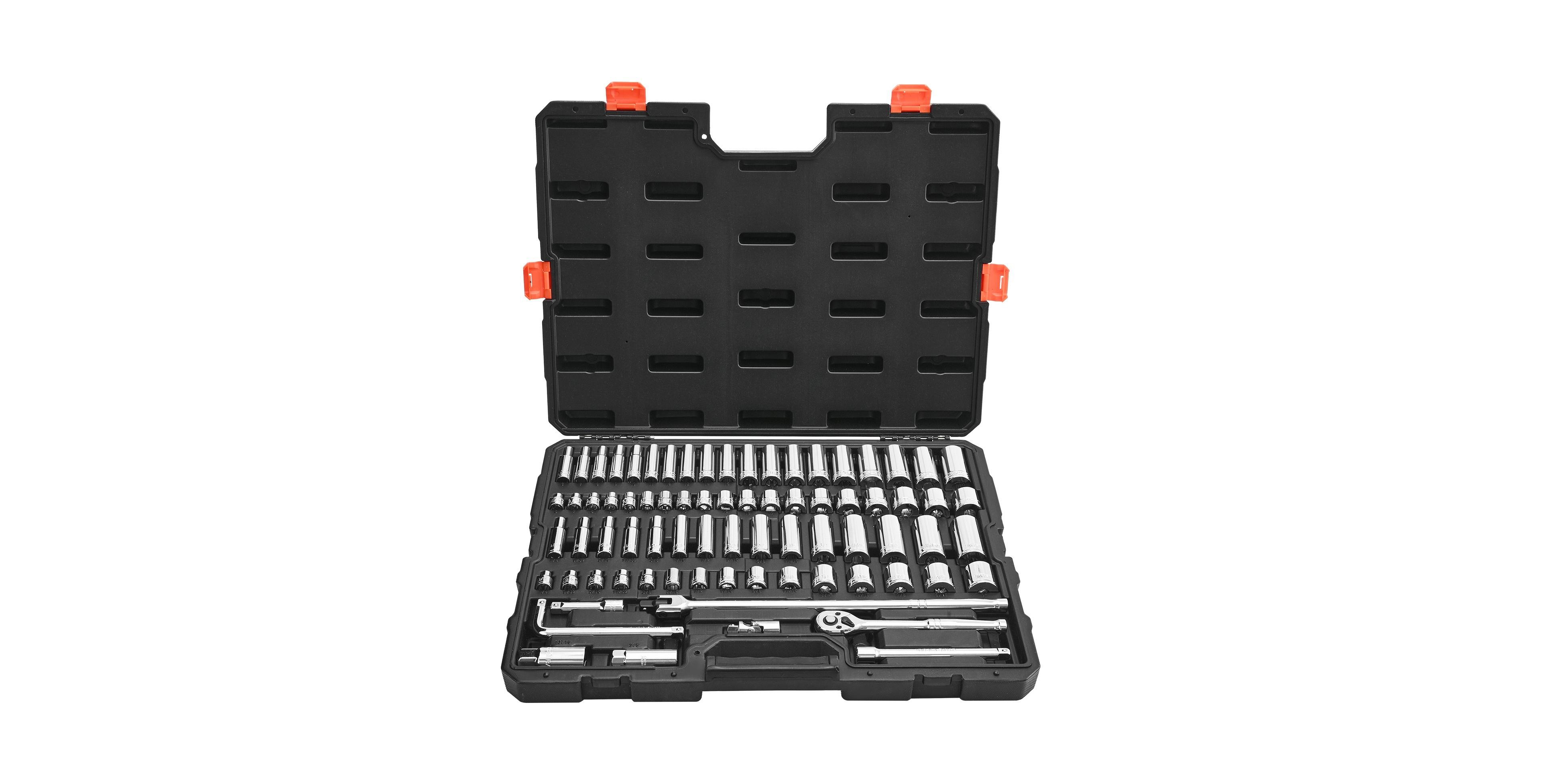 Mecale 76-Piece 3/8" Drive Socket & Ratchet Set, Sae & Metric, Deep & Shallow, Accessories, Storage Case, Cr-v Alloy Steel