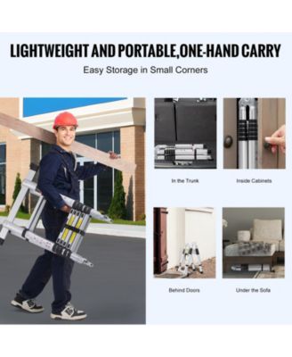 12.5 ft Telescoping A-Frame Ladder, Aluminum Multi-Button Retraction, 375 lb Capacity, Stabilizer Bar, Lightweight Extension Ladder