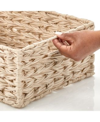 Woven Farmhouse Kitchen Pantry Storage Basket Box, 6 Pack, Cream/Beige