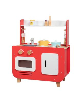 Wooden Kids Play Kitchen Toy Set with Washer, Oven, Realistic Sink & Storage
