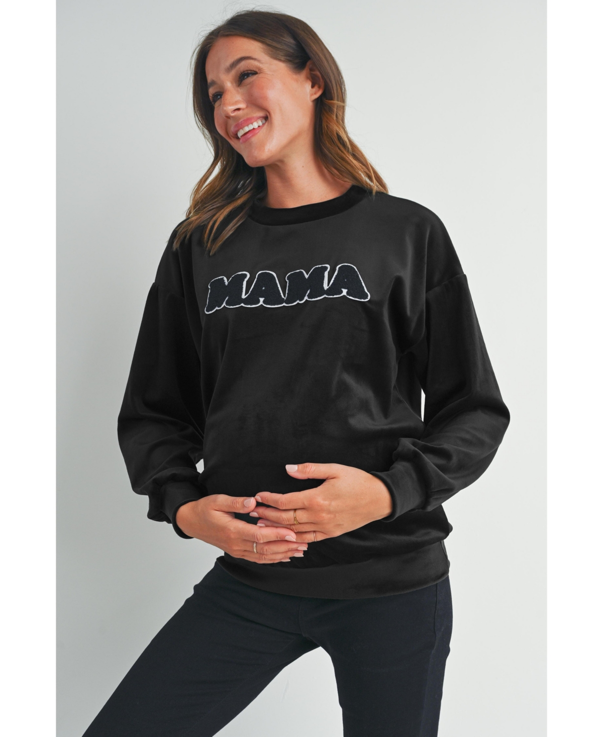 Hello Miz Women's Velvet Mama Crewneck Maternity Sweatshirt