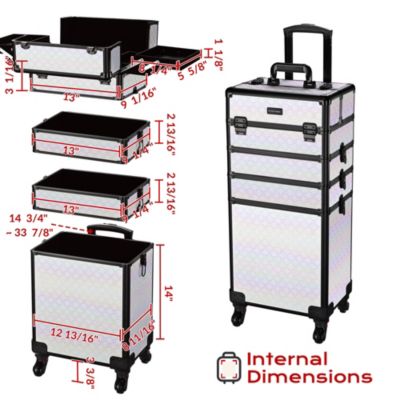 Rolling Makeup Train Case w/ Cube Case Cosmetic Organizer ForgetMeNot