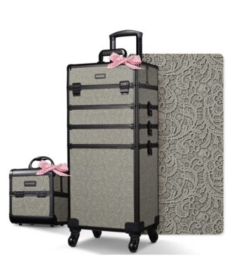 Makeup Train Case Trolley w/ Cube Case Cosmetic Organizer Gray