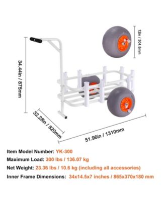 Beach Fishing Cart, 300 lbs Capacity, Aluminum Pier Wagon with Two 13" PU Balloon Tires and 8 Rod Holders