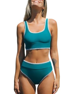 Women's Scoop Neck Tank Wide Straps Stitching Bikini Set