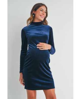 Maternity Velvet Long Sleeve Mock Neck Mini Dress