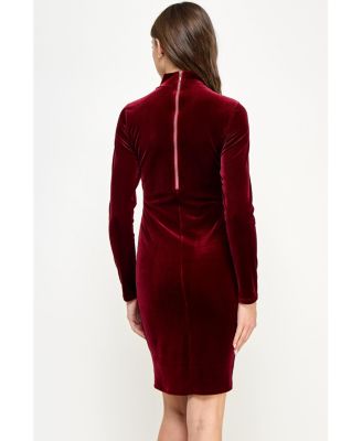 Maternity Velvet Long Sleeve Mock Neck Mini Dress