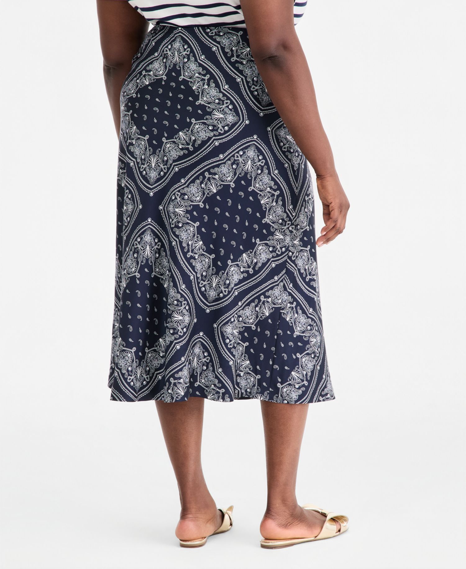 Plus Printed Midi Slip Skirt
