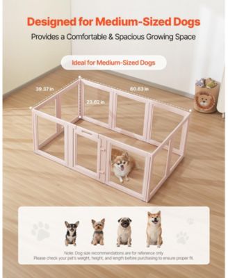 Dog Whelping Box, 60 x 39 x 23 in Plastic Whelping Pen for Medium Dogs, Waterproof Clear Panels w/ Windows & Door Lock, Easy-Clean Birth Kit