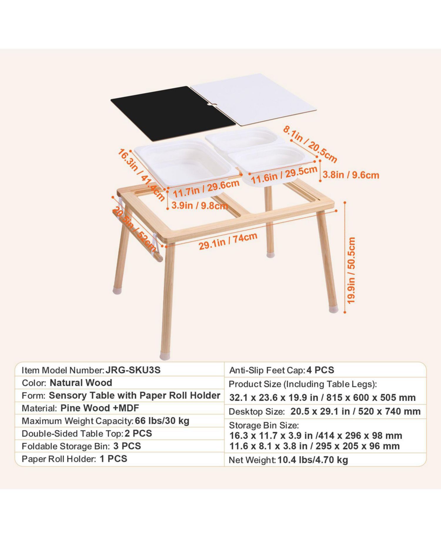 Toddler Wooden Sand & Water Play Sensory Table With Foldable Bins