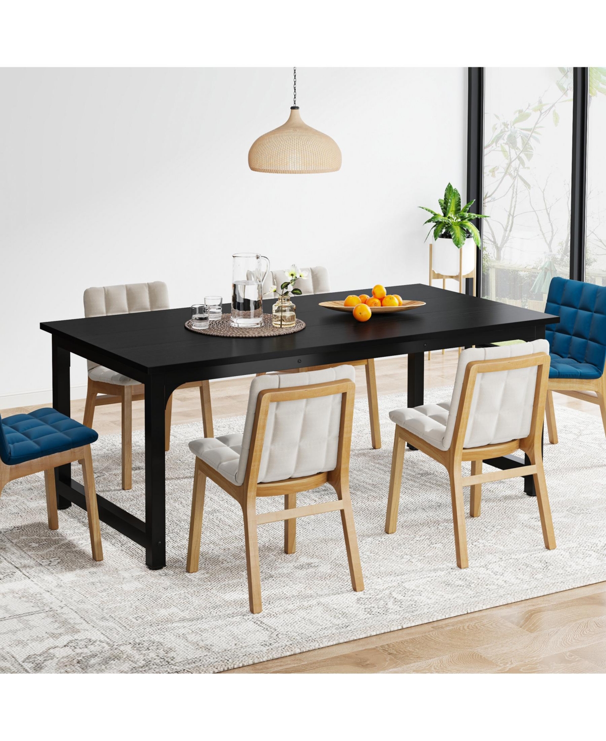 Tribesigns 63-Inch Dining Table for 4-6, Industrial Rectangular Kitchen Table, Modern Wooden Dinner Tables with Sturdy Metal Legs