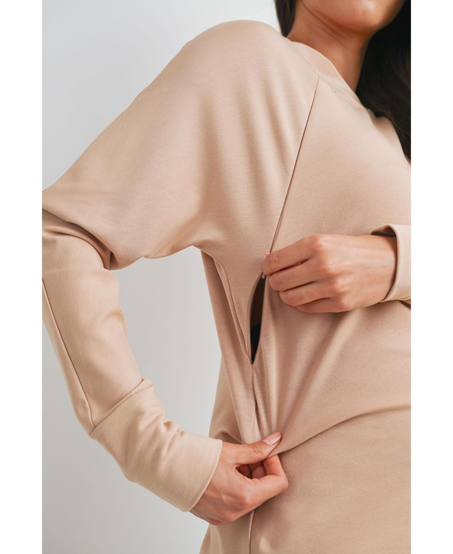 Maternity Crew Neck Side Zip Nursing Pullover Sweatshirts