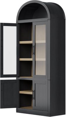 Arched Storage Bookcase, 6-Tier Modern Wooden Shelving with Doors for Living Room, Black