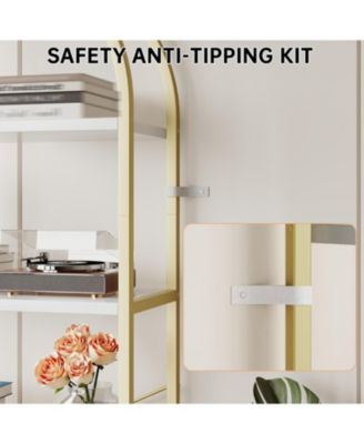 Set of 2 Modern Arched Bookcases, 5-Tier Metal Frame Shelves with Marble Finish for Living Room & Office