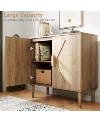 Buffet Cabinet with Storage, Sideboard with 2 Woven Rattan Doors, Adjustable Shelves & Sturdy Wood Feet