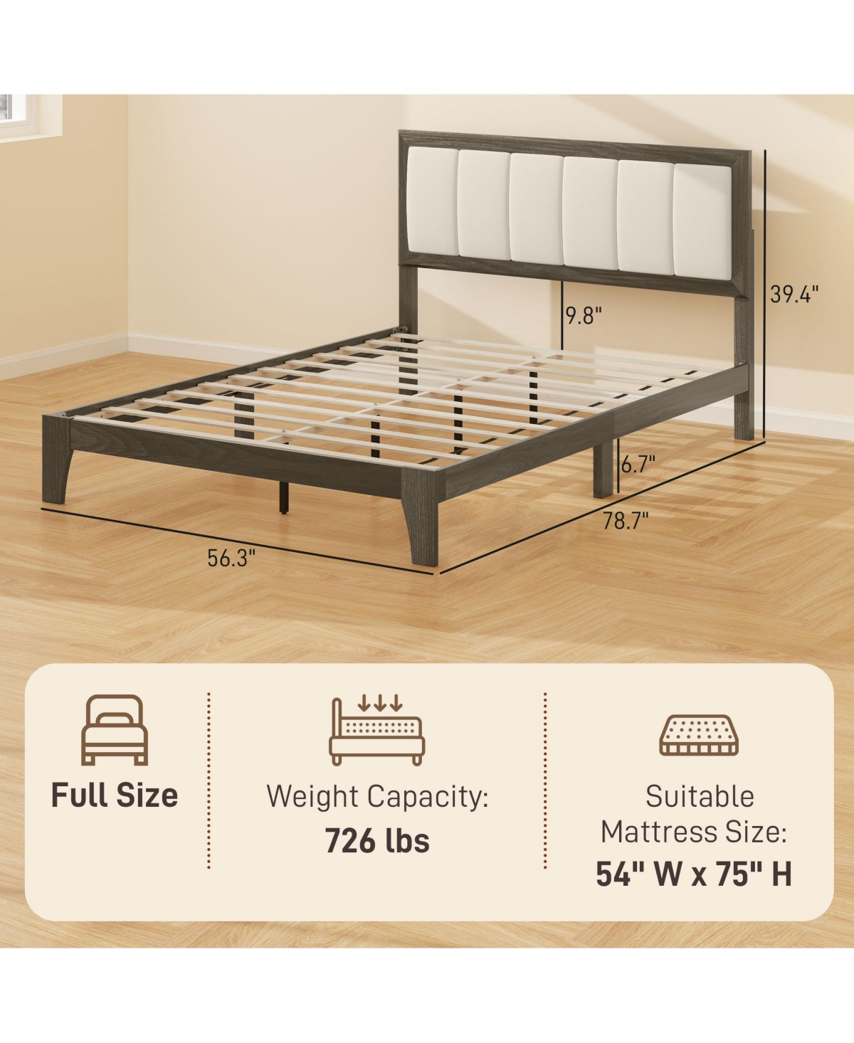 Homcom Full Size Bed Frame with Headboard Platform Bed Frame Charcoal
