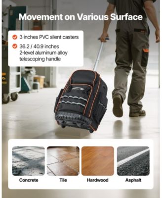 Rolling Tool Backpack on Wheels, 110 lb Capacity, 72 Pockets, Heavy-Duty Tool Organizer, Telescoping Handle, Stable Base