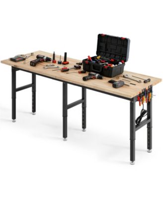 96" Adjustable Workbench, 5000 lb Capacity, 96 x 24" Oak Wood Top, 4 AC Outlets & 2 USB Ports, Heavy-Duty Worktable