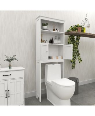 2-Tier Bathroom Spacesaver Storage Shelf with 2 Doors, Freestanding Wood Organizer Cabinet