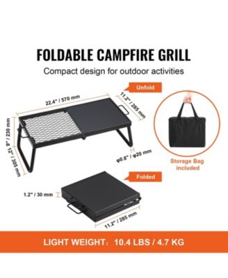 22.4" Folding Campfire Grill, Heavy Duty Steel Mesh Grate with Legs and Carrying Bag, Camping Grate for Fire Pit Cooking
