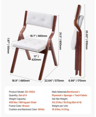 Set of 4 Wooden Folding Chairs with Cushion, Portable Foldable Padded Dining Chairs with Wooden Frame, White