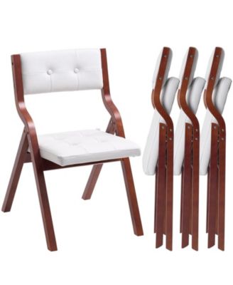 Set of 4 Wooden Folding Chairs with Cushion, Portable Foldable Padded Dining Chairs with Wooden Frame, White
