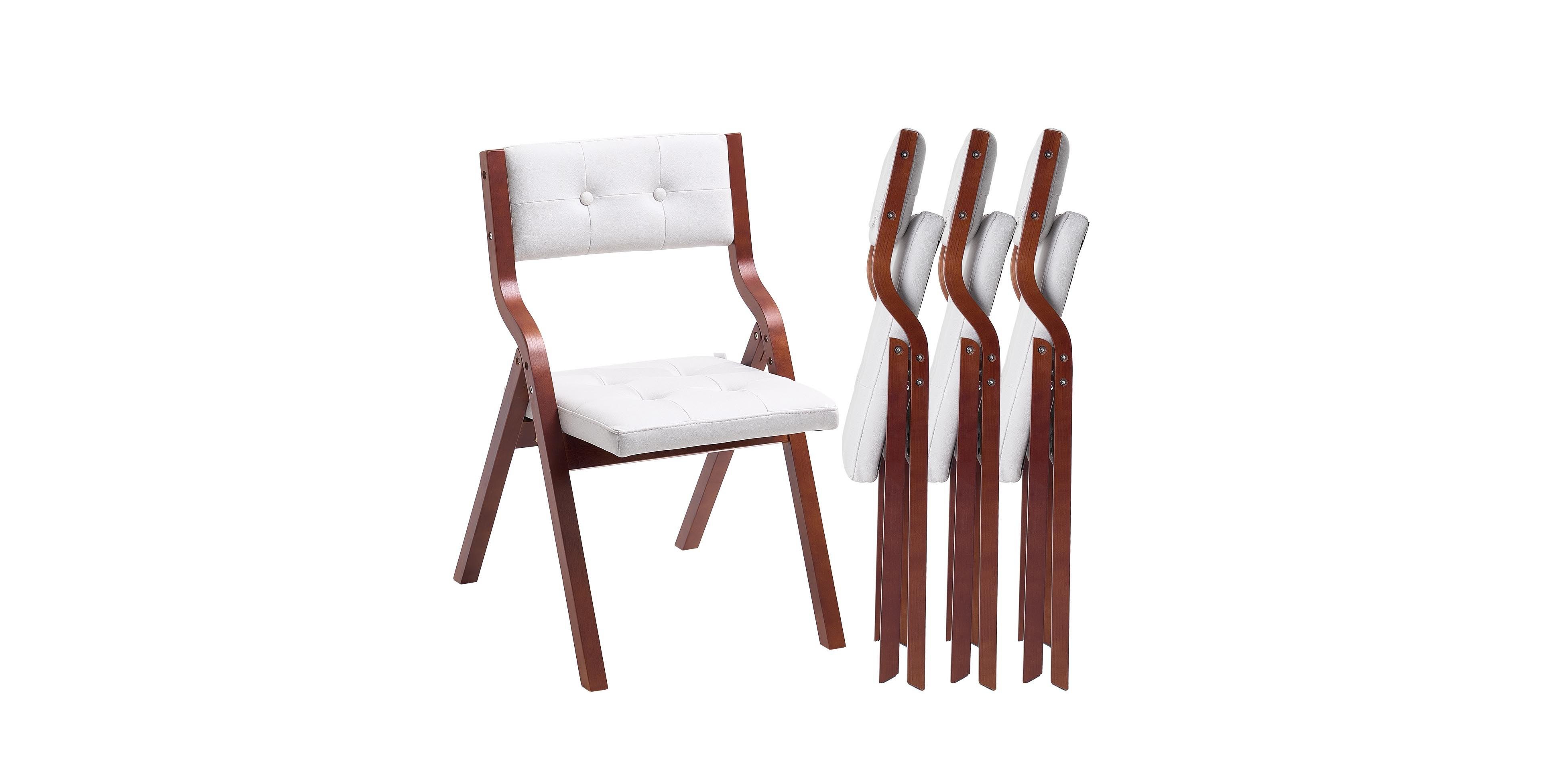 Mecale Set of 4 Wooden Folding Chairs with Cushion, Portable Foldable Padded Dining Chairs with Wooden Frame, White