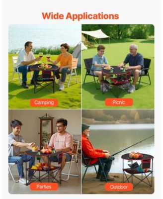Folding Camping Table, 600D Waterproof Oxford Top with 4 Cup Holders, Carry Bag, Black