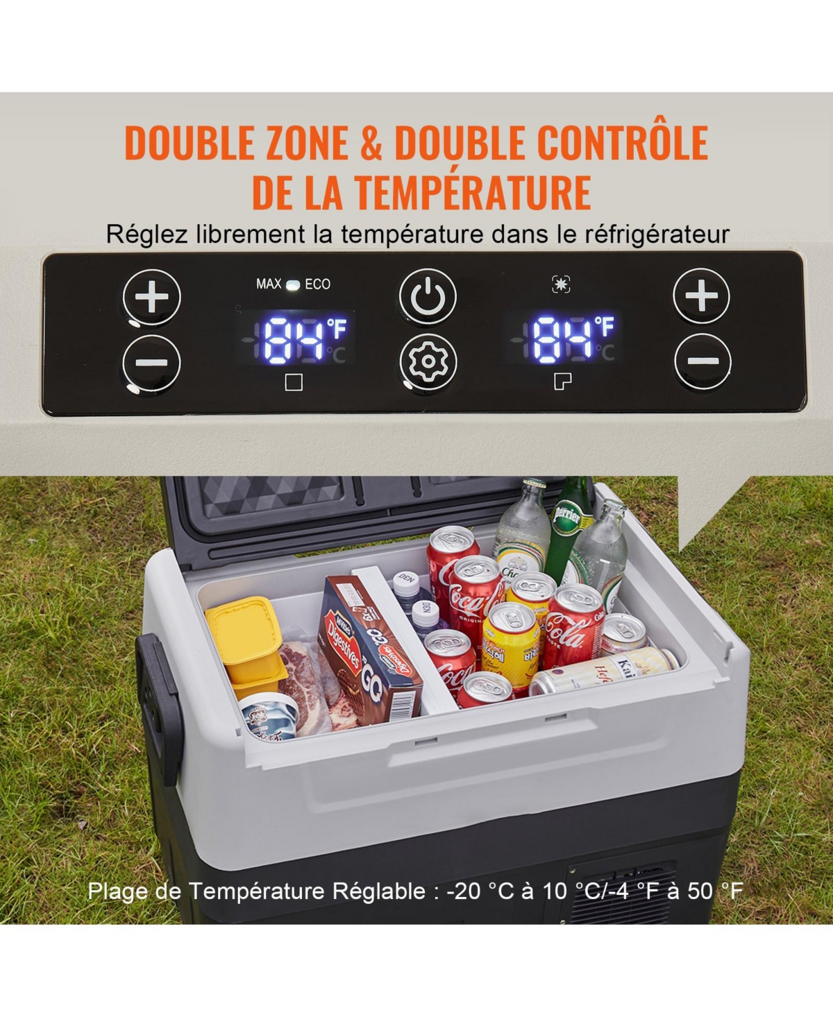 Mecale 48QT/45L Dual Zone Car Refrigerator Freezer, -4°F to 50°F, 12/24V Dc & 100-240V Ac, Portable Compressor Cooler