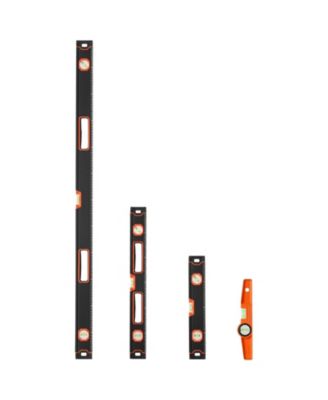4-Piece Box Level Set, 48/24/16/10", Light-Up Bubble Vials, 45/90/180&deg; Ruler, Aluminum Alloy, Shock-Proof (10" Magnetic