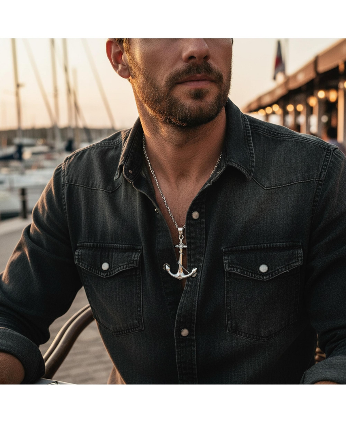 Bling Jewelry Nautical Tropical Ship Boat Rope Anchor Pendant Necklace .925 Sterling Silver