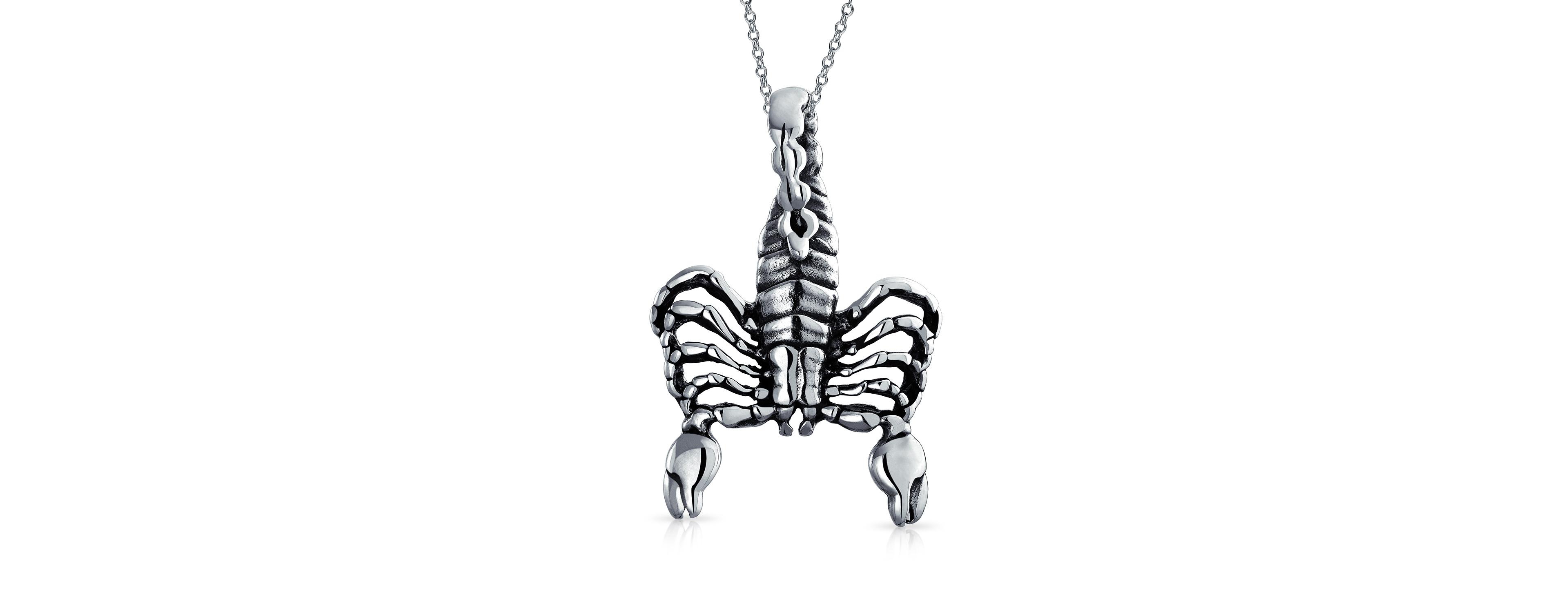 Bling Jewelry Scorpio Zodiac Sign Pendant Necklace Oxidized .925 Sterling Silver