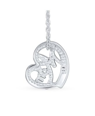 Words MOM Heart Pendant Necklace Mother Two Tone Rose Gold Plated Sterling Silver