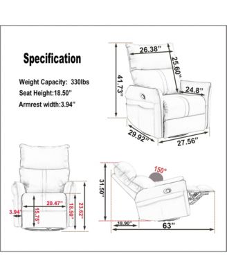 360 Swivel Recliner Chair, Manual Rocker Recliner with Extendable Footrest & Side Pockets