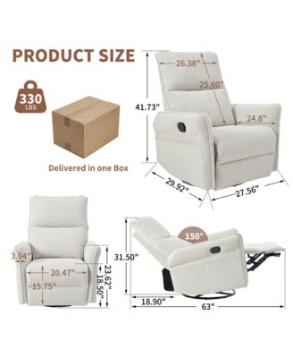 360 Swivel Recliner Chair, Manual Rocker Recliner with Extendable Footrest & Side Pockets