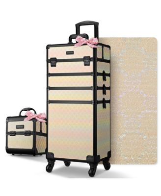 Rolling Makeup Train Case w/ Cube Case Cosmetic Organizer Travel