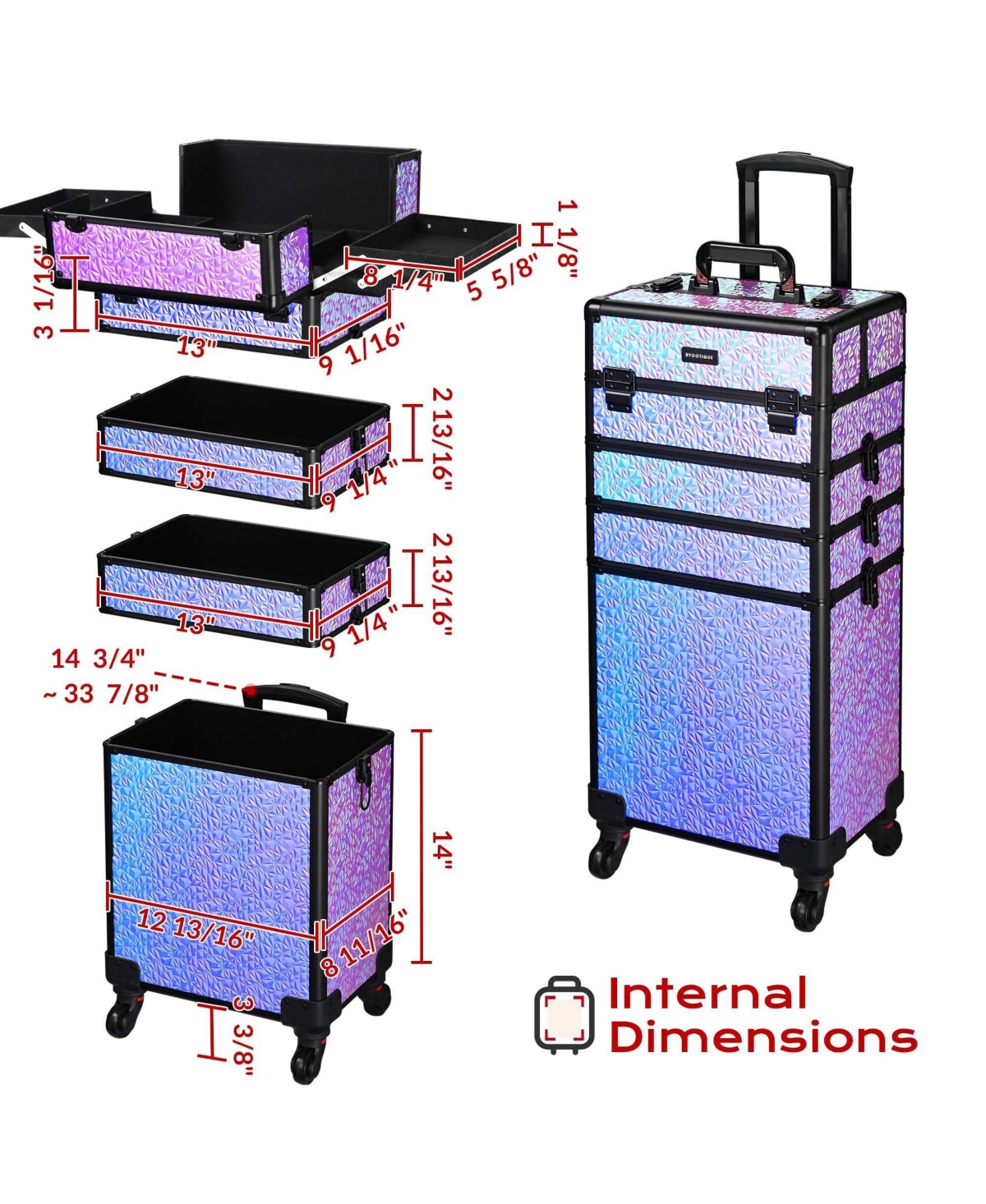 Byootique Makeup Train Case Kit with Cube Case Cosmetic Organizer Mermaid Purple