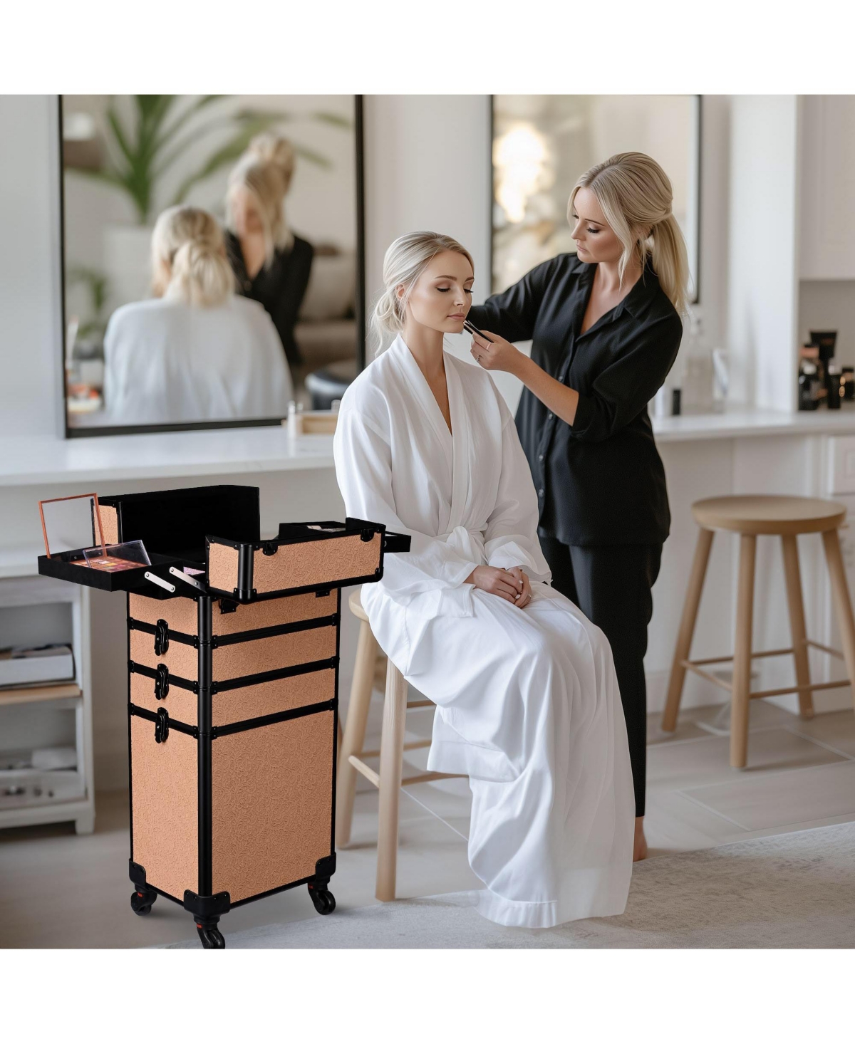 Byootique Makeup Train Case Trolley w/ Cube Case Cosmetic Organizer Orange