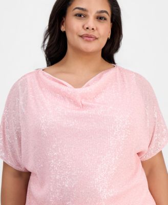 Plus Size Cowl-Neck Sequinned Top