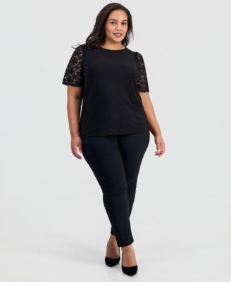 Plus Size Ribbon-Sleeve Top