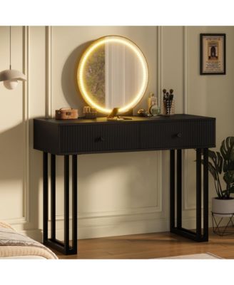Vanity Desk with Mirror and Lights, Small Makeup Vanity with 2 Drawers