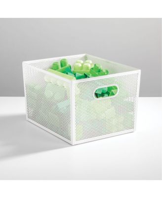 Perforated Metal Storage Bin with Handles for Pantry